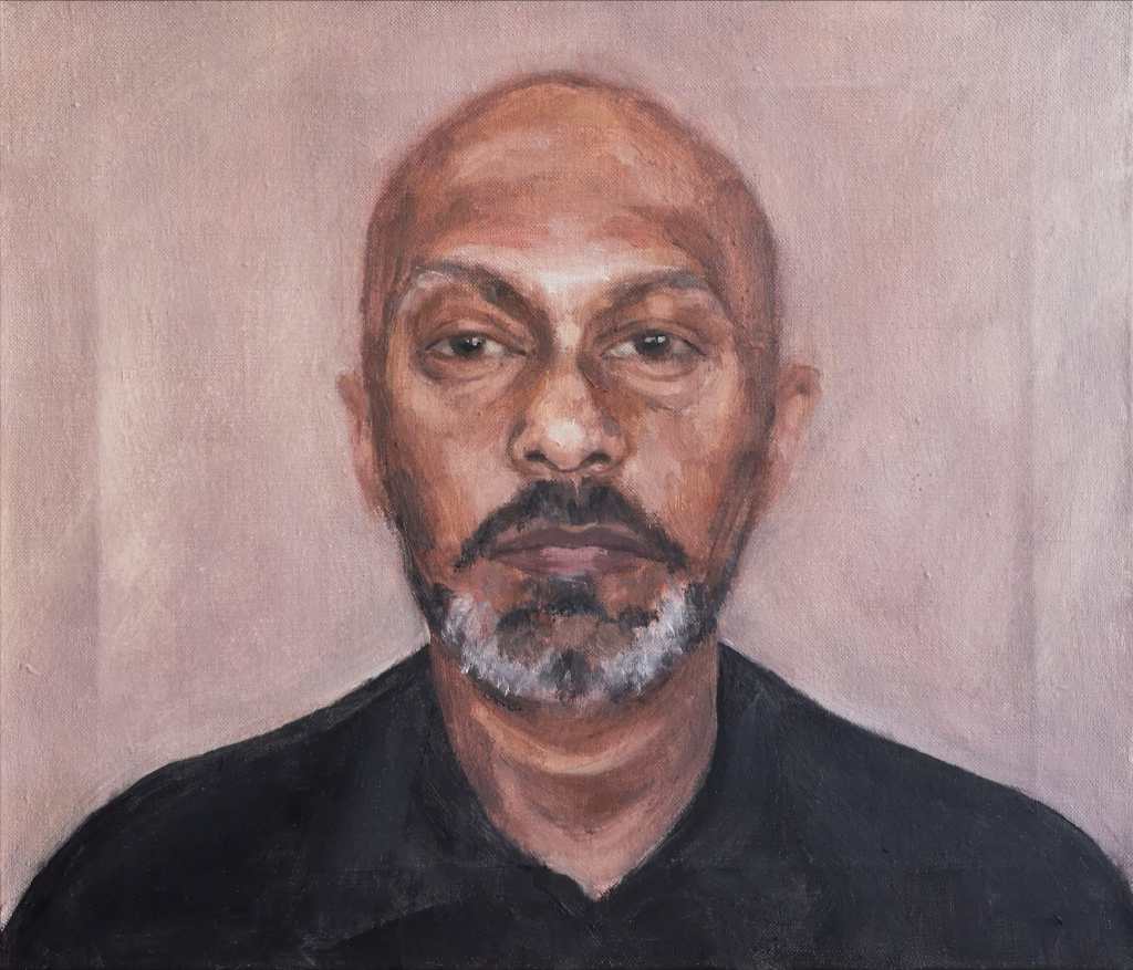 Portrait of Akram Khan by Clara Niniewski, oil on stretched linen