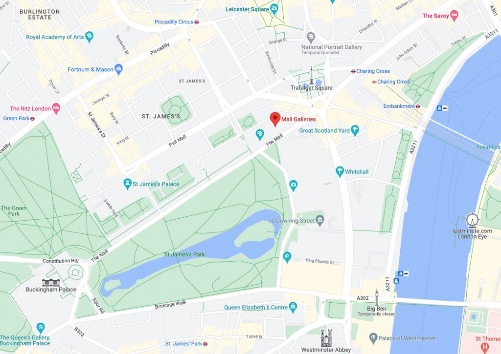 Map view of the Mall Galleries location in London
